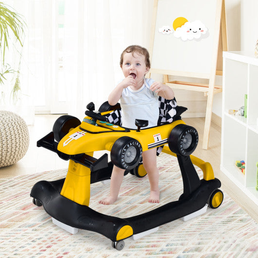 4-in-1 Foldable Activity Push Walker with Adjustable Height-Yellow
