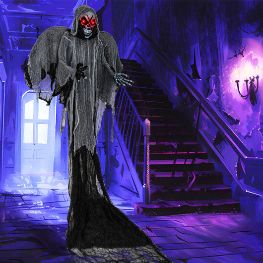 12.1 Ft Skeleton Ghost with Flickering Red Eyes and Scary Sounds