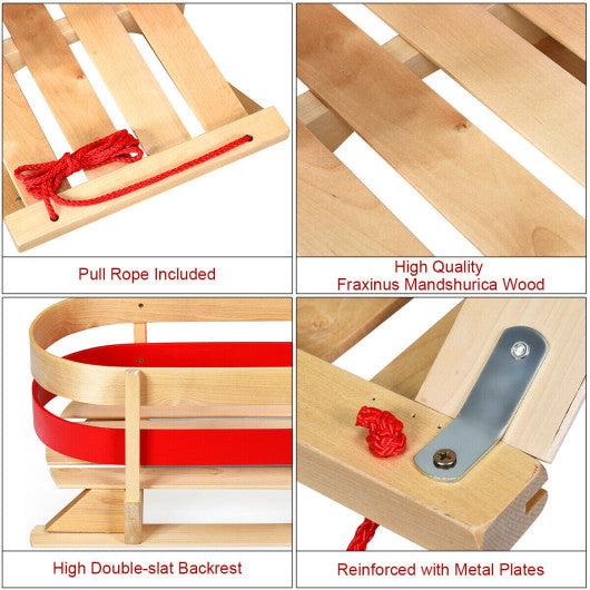 Outdoor Play Baby Kids Wooden Sled with Solid Wood Seat