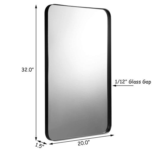 32 Inch x 20 Inch Metal Frame Wall-Mounted Rectangle Mirror-Black
