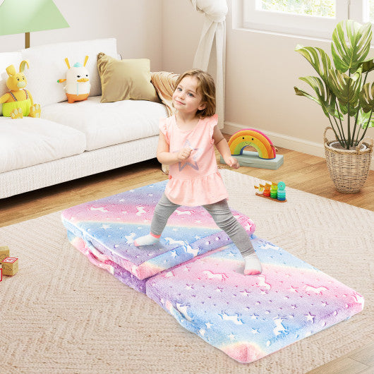 Foldable Floor Mattress for Kids with Washable Flannel Cover-Multicolor
