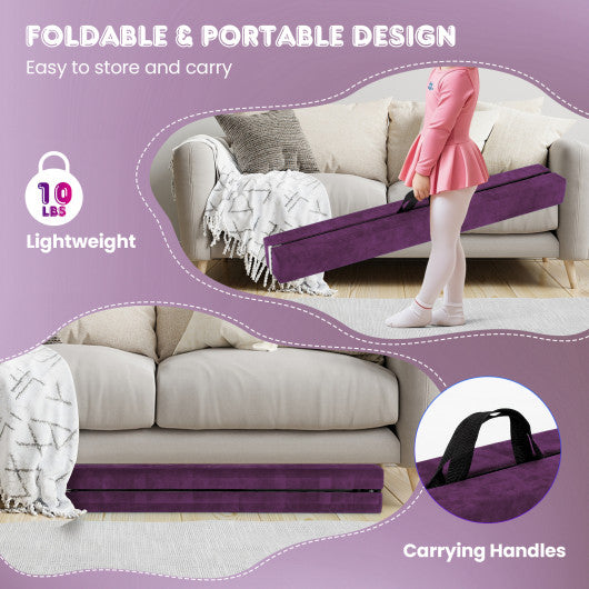 Folding Balance Beam with Solid Wood Base and Anti-slip Bottom-Purple