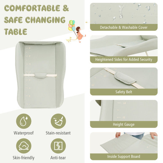 Baby Diaper Changing Table with Water Basin Wheel-Green