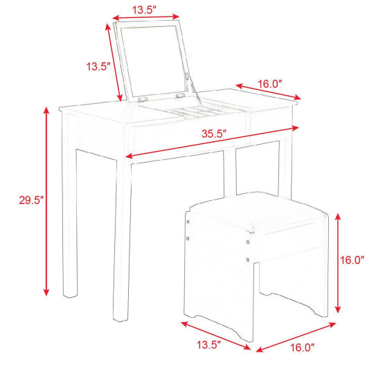 Vanity Makeup Dressing Table Set with Flip Top Mirror and Cushioned Stool-Black