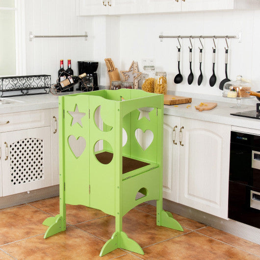 Folding Kids Kitchen Helper Kitchen Counter Step Stool-Green