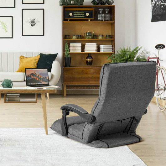 14-Position Adjusting Lazy Sofa Chair with Waist Pillow and Armrests-Gray
