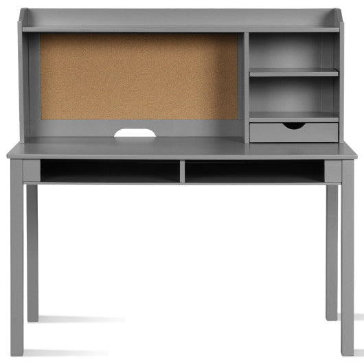 Kids Desk and Chair Set Study Writing Desk with Hutch and Bookshelves-Gray