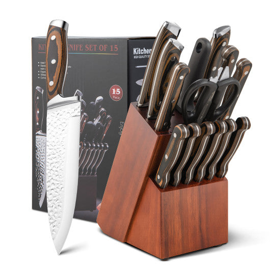 15 Pieces Kitchen Knife Set with Ergonomic Handle