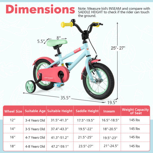 Kids Bike with Adjustable Handlebar and Saddle Blue-12 Inches