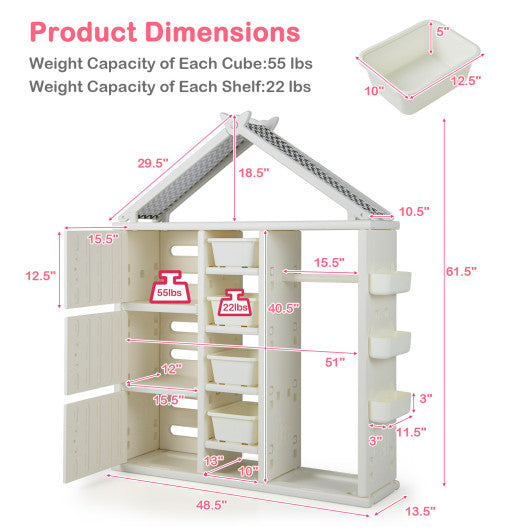 Kids Costume Storage Closet with Storage Bins and Shelves and Side Baskets for Kids Room-White