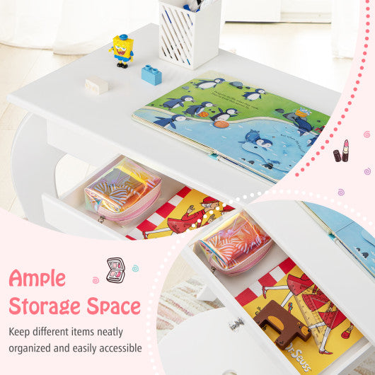 Kids Princess Makeup Dressing Play Table Set with Mirror-Off White