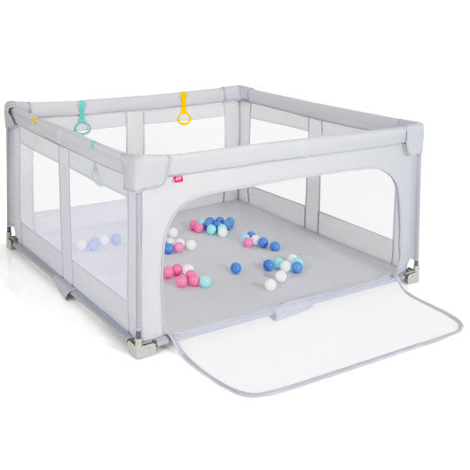 Large Baby Playpen BPA-Free Foldable Toddlers Safety Fence Play Yard with Zipper Gate-M