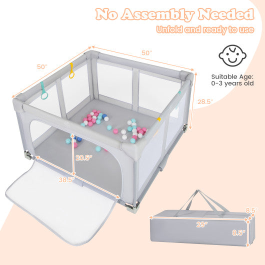 Large Baby Playpen BPA-Free Foldable Toddlers Safety Fence Play Yard with Zipper Gate-S