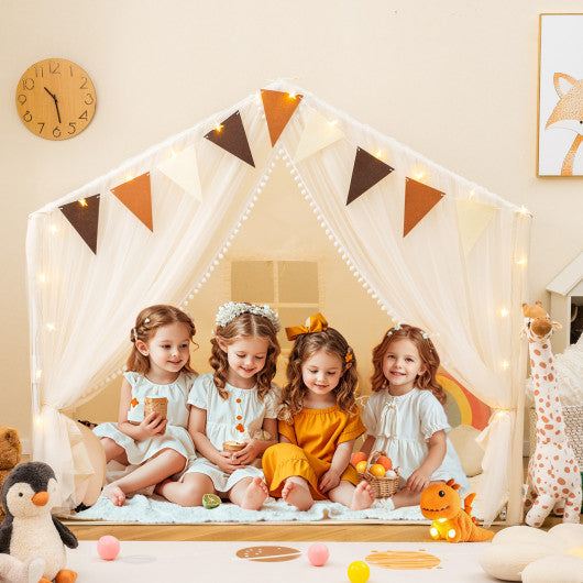Large Toddler Playhouse Tent with Door Curtains Windows-Beige