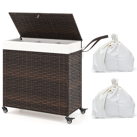 Laundry Hamper with Wheels and Lid-Brown