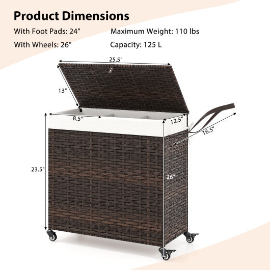 Laundry Hamper with Wheels and Lid-Brown