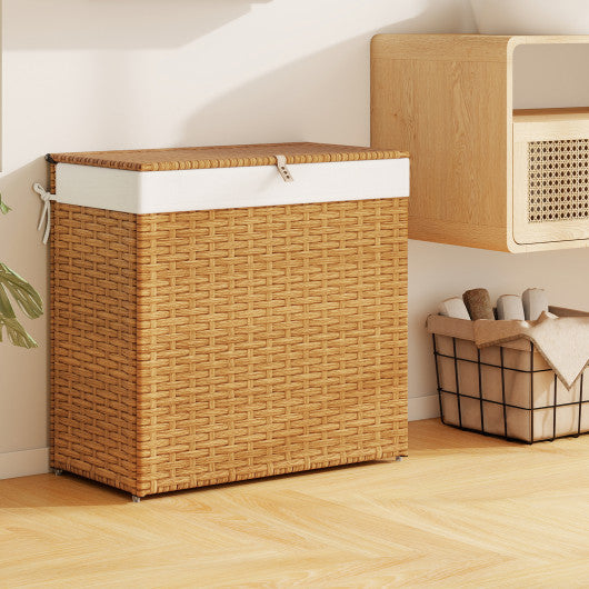 Laundry Hamper with Wheels and Lid-Natural