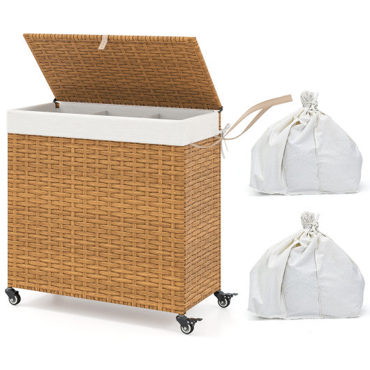 Laundry Hamper with Wheels and Lid-Natural