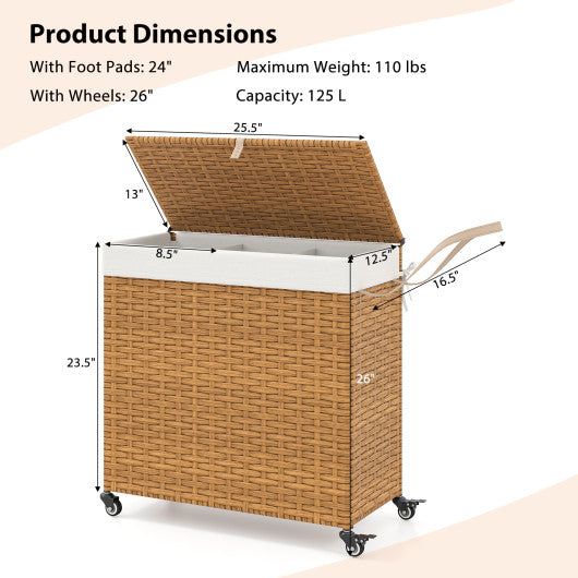 Laundry Hamper with Wheels and Lid-Natural