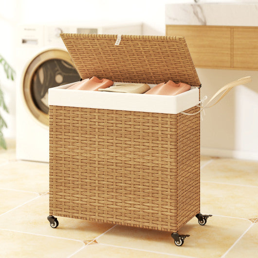 Laundry Hamper with Wheels and Lid-Natural