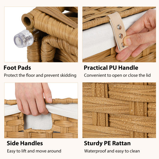 Laundry Hamper with Wheels and Lid-Natural