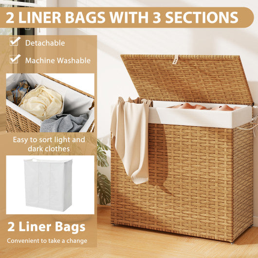 Laundry Hamper with Wheels and Lid-Natural