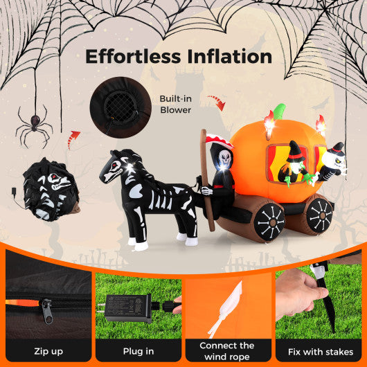 10.2 Feet Long Halloween Inflatable Carriage with Pumpkin and 2 Ghosts