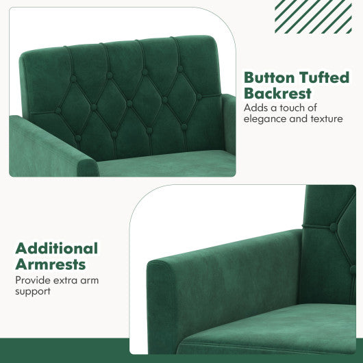 Modern Velvet Accent Chair with Button Tufted Back Golden Metal Legs and Adjustable Foot Pads-Turquoise