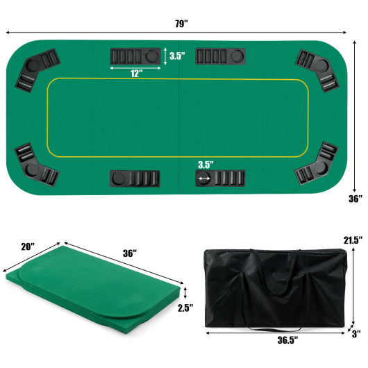 79 x 36 Inch 8-Player Foldable Poker Table Top with Carry Bag and Cup Holders