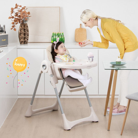 Baby Folding High Chair Dining Chair with Adjustable Height and Footrest-Beige