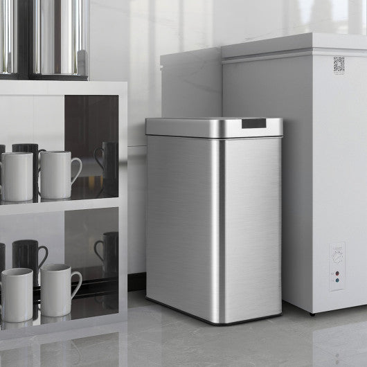13.2 Gal Slim Kitchen Trash Can with Wing Lids and Stainless Steel Frame