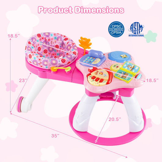 3 in 1 Baby Stationary Activity Center with Educational and Music Function Tabletop-Pink