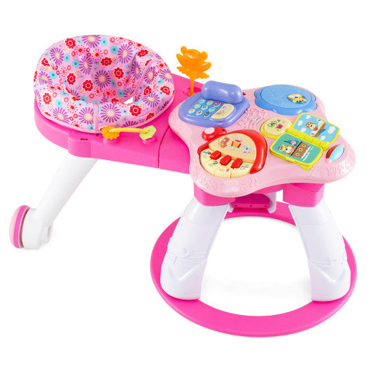3 in 1 Baby Stationary Activity Center with Educational and Music Function Tabletop-Pink