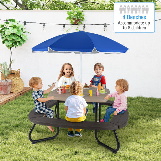 Toddler Outdoor Activity Table with Adjustable and Collapsible Umbrella-Brown
