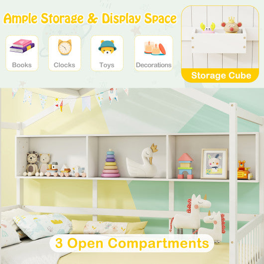 Twin Size House Bed with 2 Storage Drawers and Fence Guardrails-White