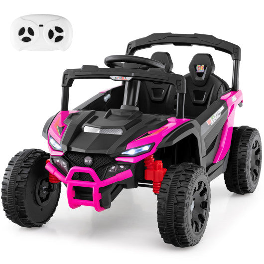 12V Kids Ride On Car UTV Electric Vehicle with LED Lights  Music and Horn-Hot Pink