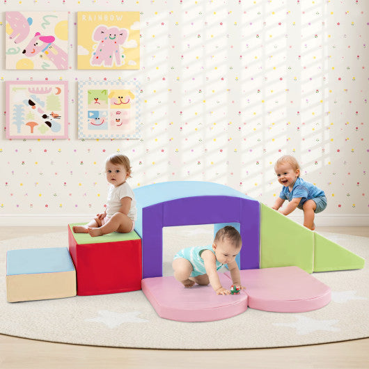 6 Pieces Foam Climbing Blocks Soft Play Climbing for Toddlers with Tunnel-Beige