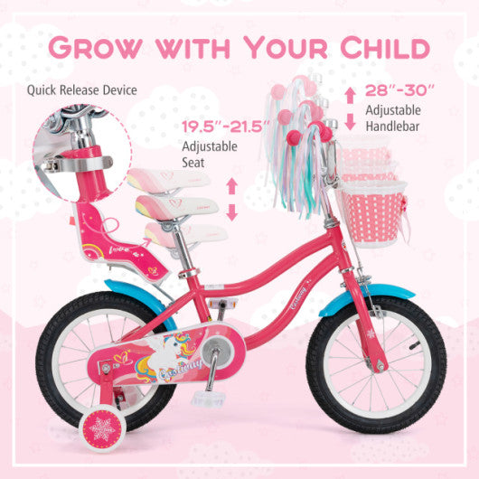 14 Inch Girls Bike with Doll Seat and Basket for 3-5 Years Olds Pink