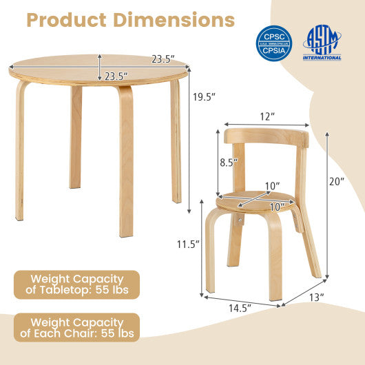 5-Piece Kids Toddler Wooden Curved Back Activity Table and Chair Set with Toy Bricks