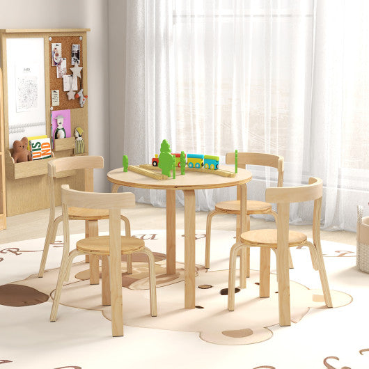5-Piece Kids Toddler Wooden Curved Back Activity Table and Chair Set with Toy Bricks