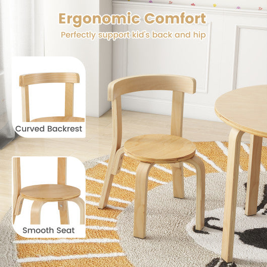 5-Piece Kids Toddler Wooden Curved Back Activity Table and Chair Set with Toy Bricks