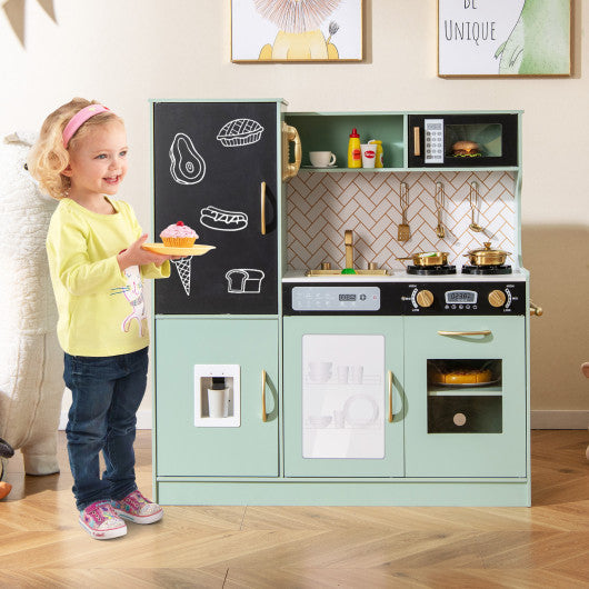 Pretend Play Kitchen with Utensils for Kids Aged 3+-Green