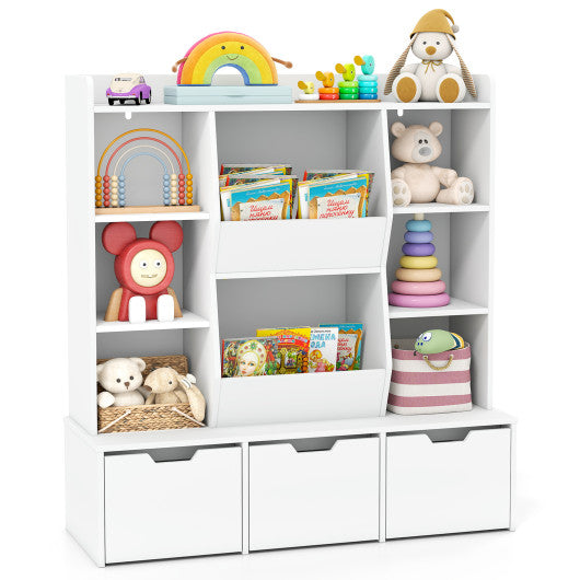 47 inches Children Bookcase Toy Storage Organizer Versatile Storage Cabinet-White