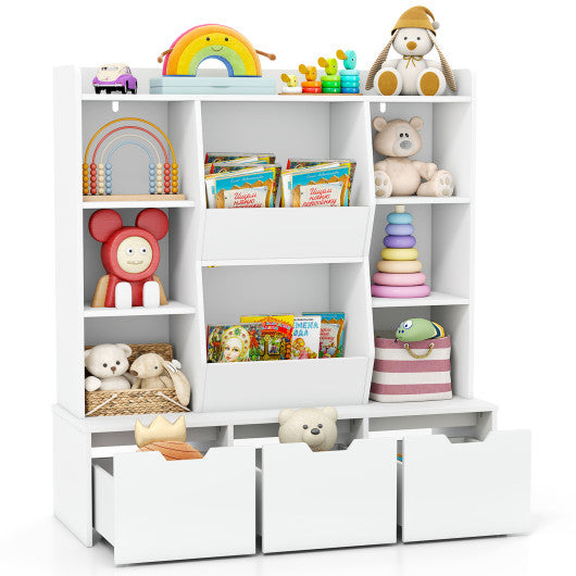 47 inches Children Bookcase Toy Storage Organizer Versatile Storage Cabinet-White