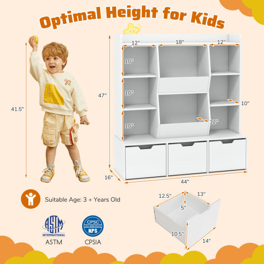 47 inches Children Bookcase Toy Storage Organizer Versatile Storage Cabinet-White