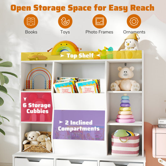 47 inches Children Bookcase Toy Storage Organizer Versatile Storage Cabinet-White