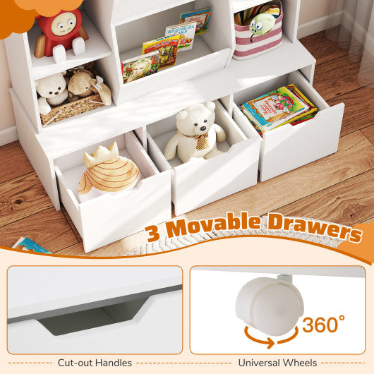 47 inches Children Bookcase Toy Storage Organizer Versatile Storage Cabinet-White