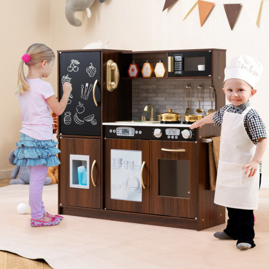 Toddler Pretend Play Kitchen for Boys and Girls 3-6 Years Old-Brown