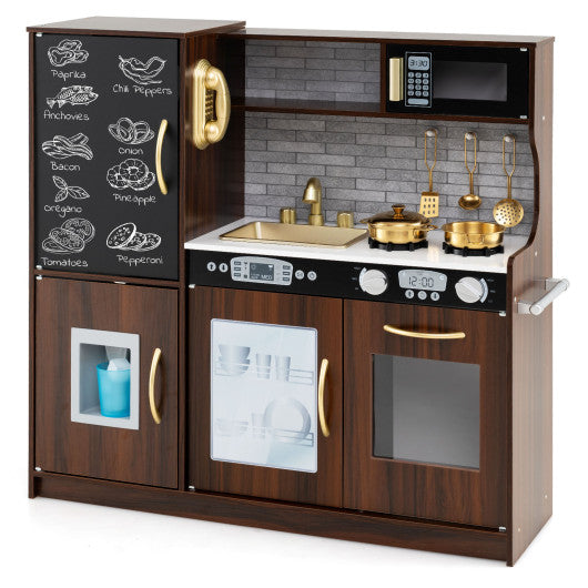 Toddler Pretend Play Kitchen for Boys and Girls 3-6 Years Old-Brown