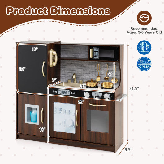 Toddler Pretend Play Kitchen for Boys and Girls 3-6 Years Old-Brown